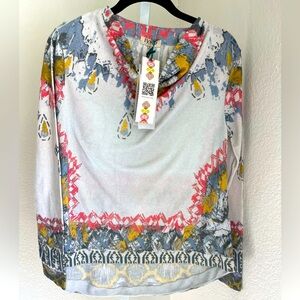 IVKO Pullover Geometric Pattern Blue Stone Cotton (Cashmere) 62535 - Size 36 NWT